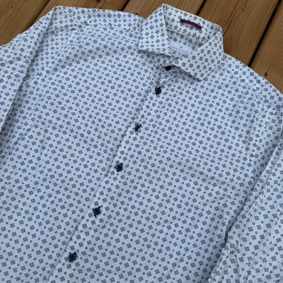 Toscano Fireze Dress Shirt Polka Dot Long Sleeve Button Up White Medium - Picture 2 of 7